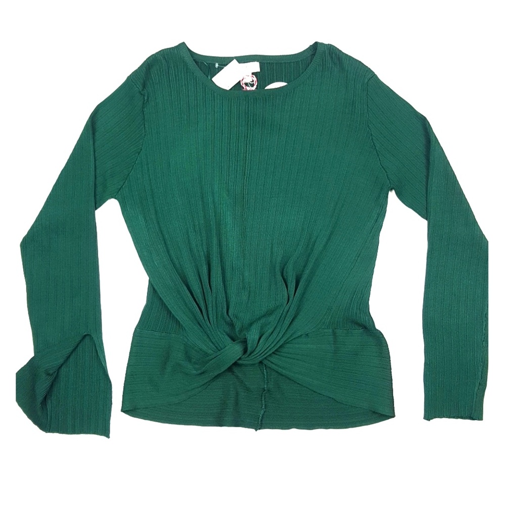 Green Front Twist Split Sleeve Top {Umgee USA}